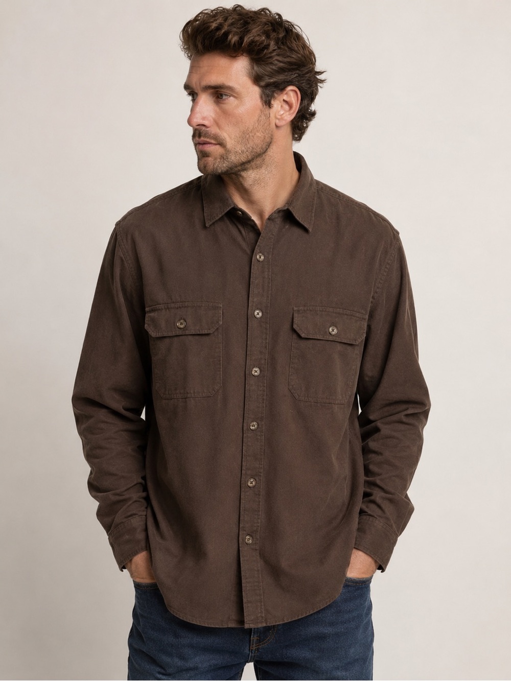 Woolrich Men’s Long XL Brown Chamois-Style Shirt | Outdoor Workwear
